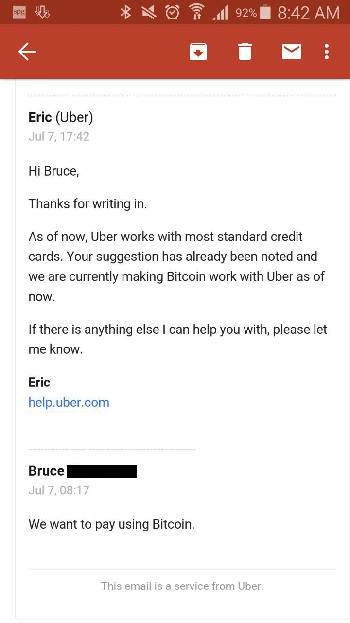 Uber confirms Bitcoin integration