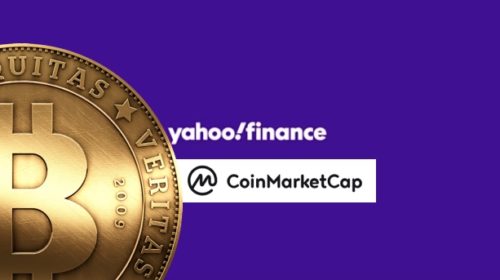 Yahoo Finance muestra precios de criptos. Collage de DiarioBitcoin
