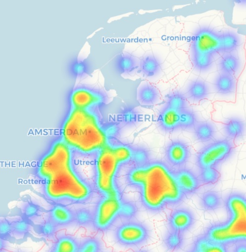 Merchants who accept Bitcoin payments in the Netherlands. Image from Coinmap.com