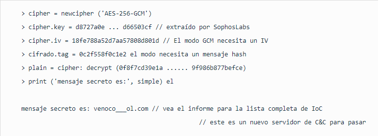 Mensaje final al aplicar la clave de descifrado AES de 256 bits