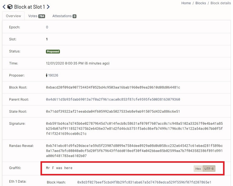 Mensaje publicado en el Bloque Génesis de Ethereum 2.0