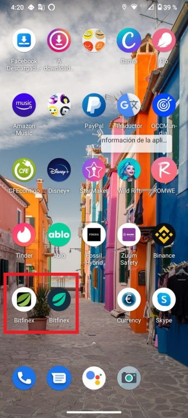 La usuaria se percató que había descargado una app falsa de Bitfinex. Imagen cortesía de M.J